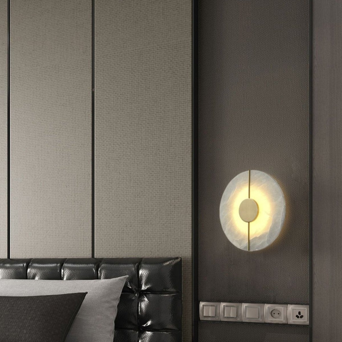Circular LED Light Sconce With Marble Accent, Modern Nordic Style
