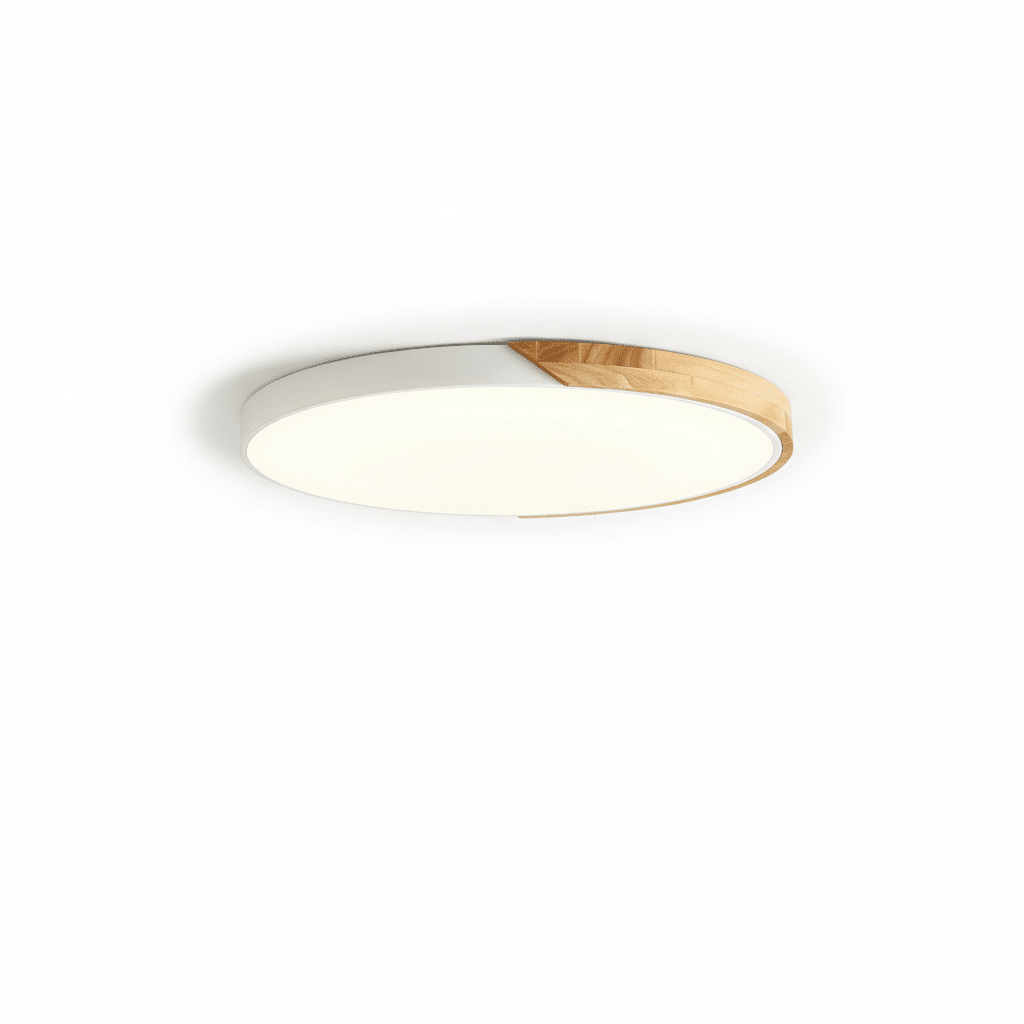Circular Wood And Metal LED Flush Mount Overhead Light Fixture