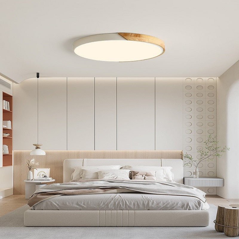 Circular Wood And Metal LED Flush Mount Overhead Light Fixture