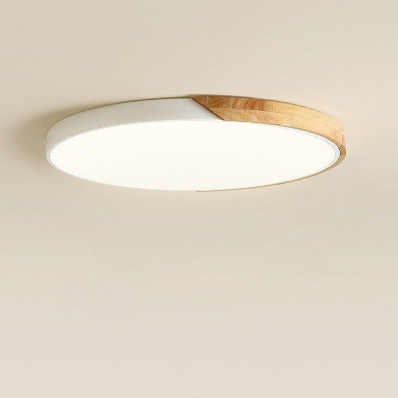 Circular Wood And Metal LED Flush Mount Overhead Light Fixture