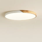 Circular Wood And Metal LED Flush Mount Overhead Light Fixture
