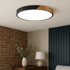Circular Wood And Metal LED Flush Mount Overhead Light Fixture