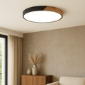 Circular Wood And Metal LED Flush Mount Overhead Light Fixture