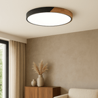 Circular Wood And Metal LED Flush Mount Overhead Light Fixture