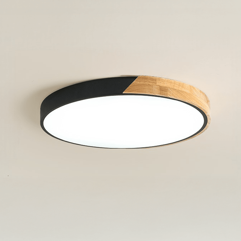Circular Wood And Metal LED Flush Mount Overhead Light Fixture
