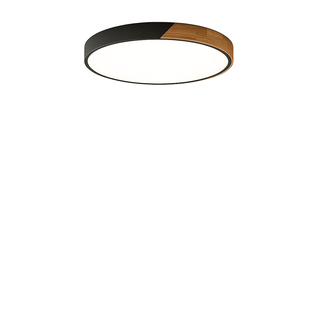 Circular Wood And Metal LED Flush Mount Overhead Light Fixture