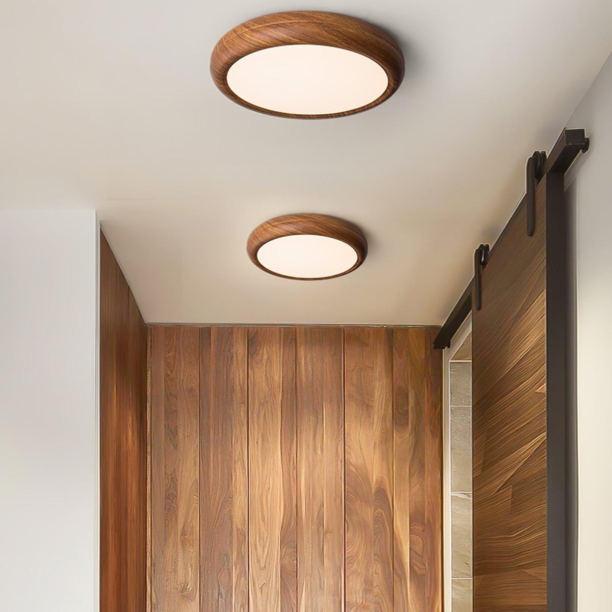 12-Inch Round Wood Frame Ceiling Light With Acrylic Diffuser And Modern Design