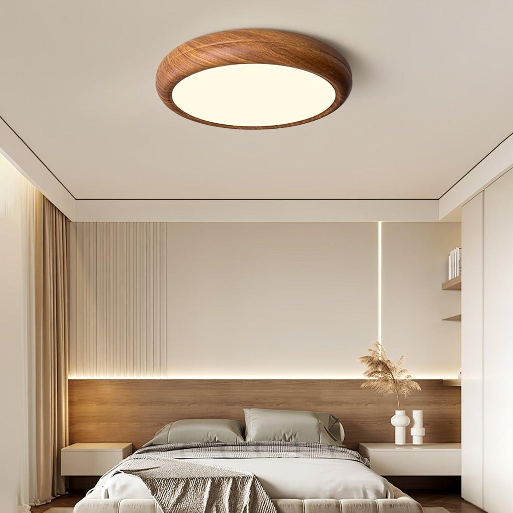 12-Inch Round Wood Frame Ceiling Light With Acrylic Diffuser And Modern Design