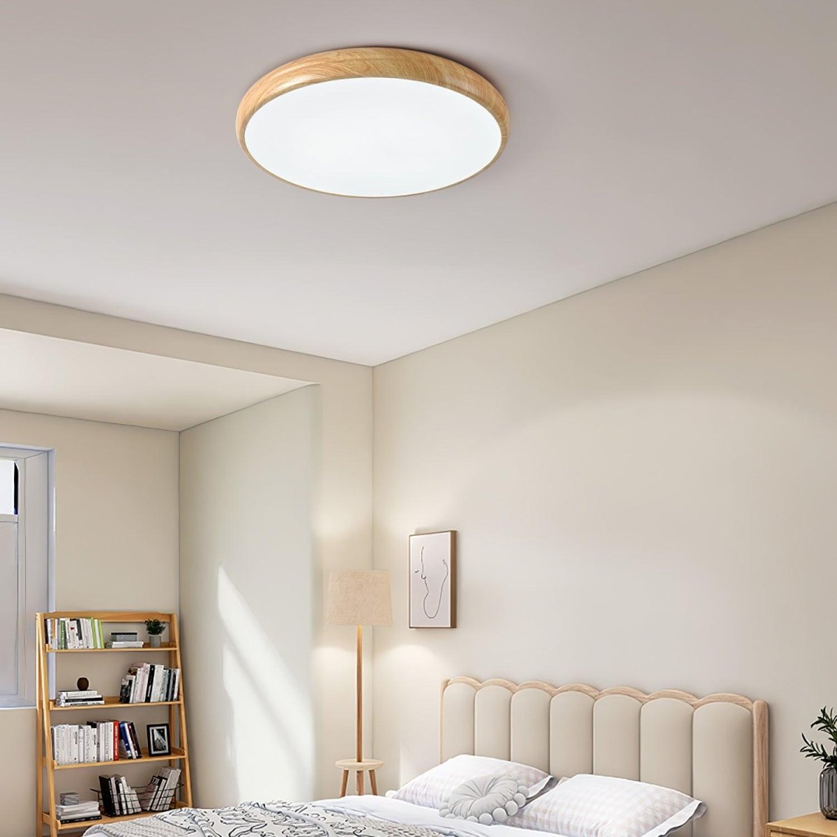 12-Inch Round Wood Frame Ceiling Light With Acrylic Diffuser And Modern Design
