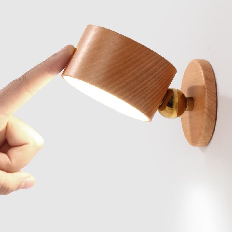 Round Wood LED Wall Sconce With Minimalist One Light Design And Warm Glow