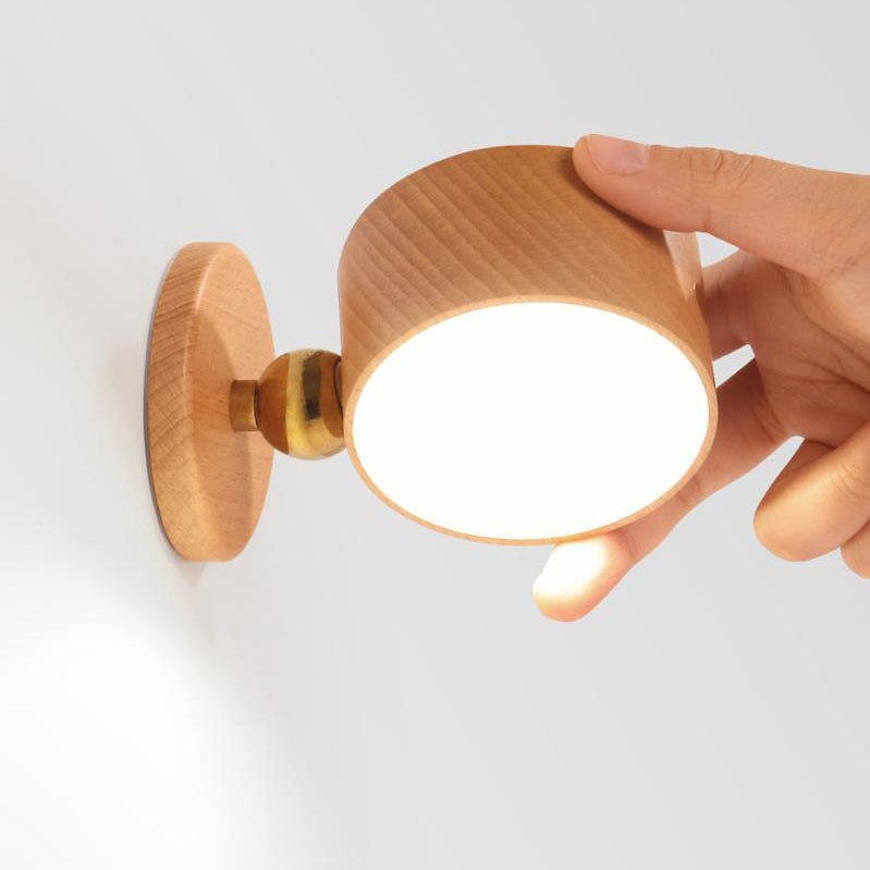 Round Wood LED Wall Sconce With Minimalist One Light Design And Warm Glow