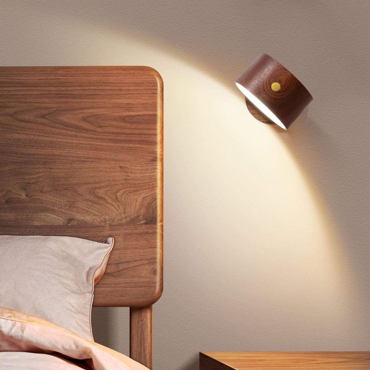 Round Wood LED Wall Sconce With Minimalist One Light Design And Warm Glow