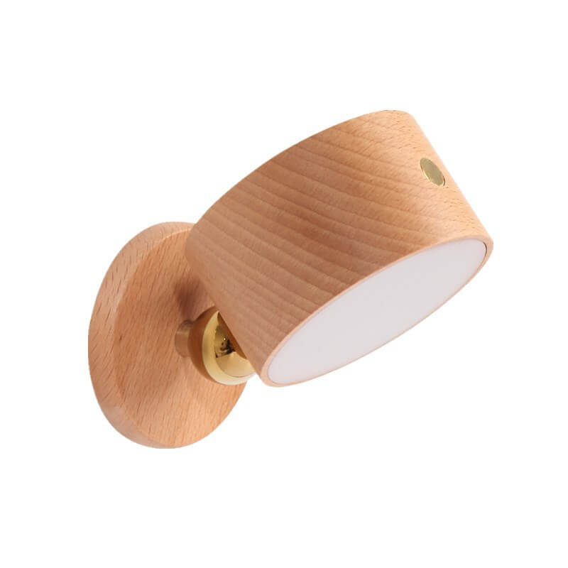 Round Wood LED Wall Sconce With Minimalist One Light Design And Warm Glow