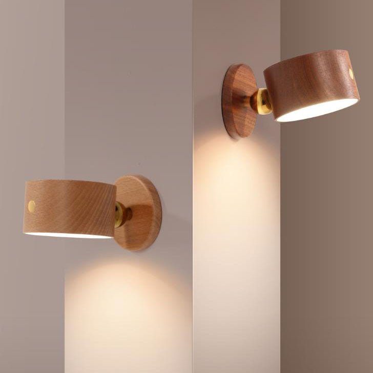 Round Wood LED Wall Sconce With Minimalist One Light Design And Warm Glow