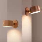 Round Wood LED Wall Sconce With Minimalist One Light Design And Warm Glow