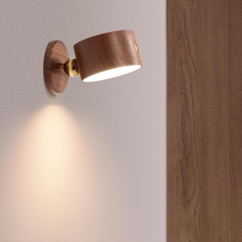 Round Wood LED Wall Sconce With Minimalist One Light Design And Warm Glow