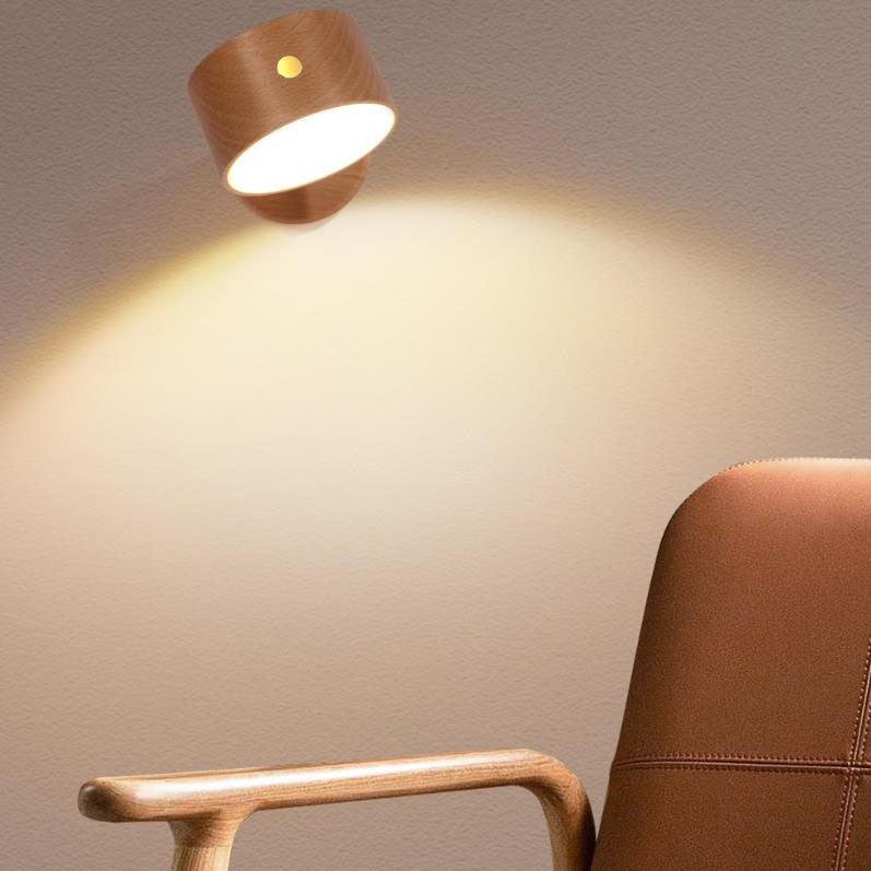 Round Wood LED Wall Sconce With Minimalist One Light Design And Warm Glow