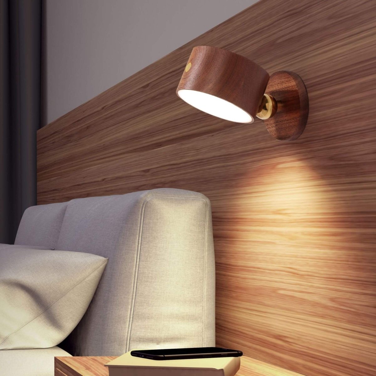 Round Wood LED Wall Sconce With Minimalist One Light Design And Warm Glow