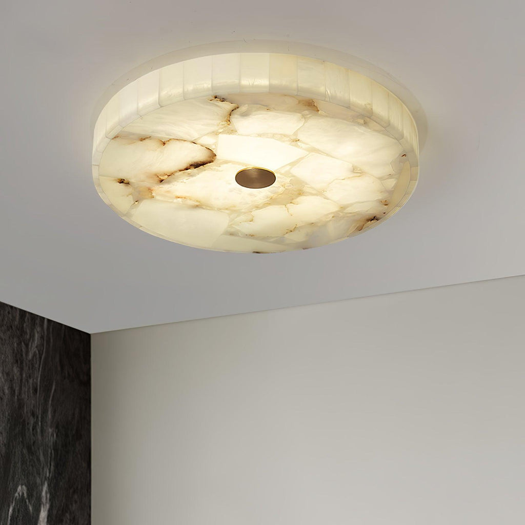 Alabaster Flush Mount Ceiling Light, Mosaic Stone, Integrated LED