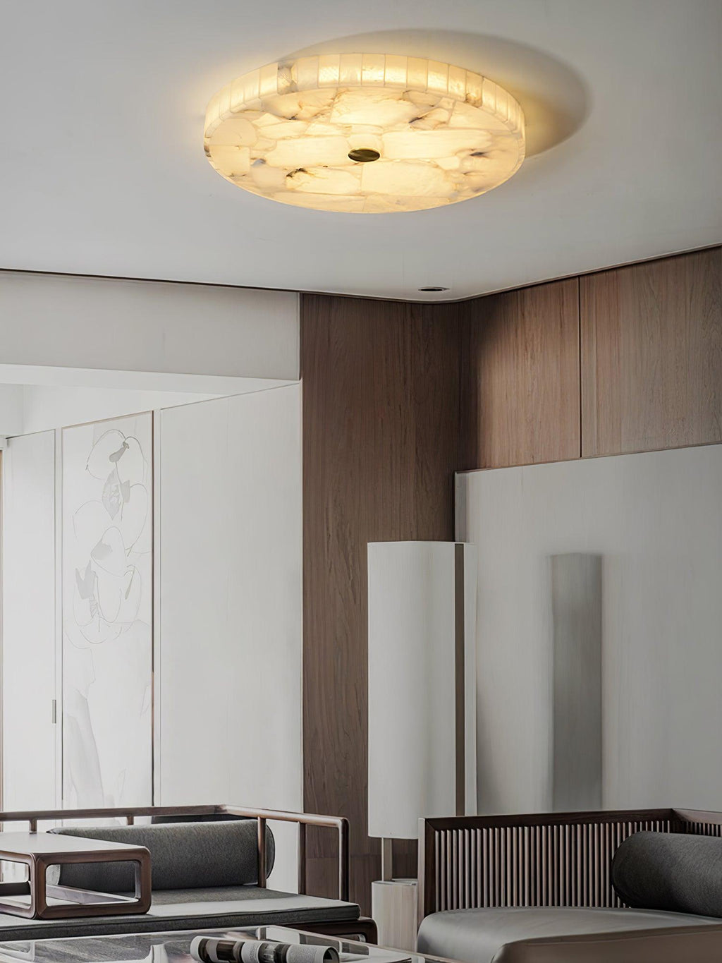 Alabaster Flush Mount Ceiling Light, Mosaic Stone, Integrated LED