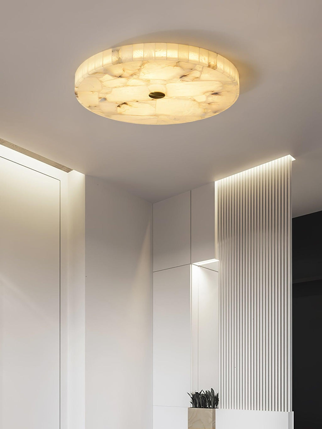 Alabaster Flush Mount Ceiling Light, Mosaic Stone, Integrated LED