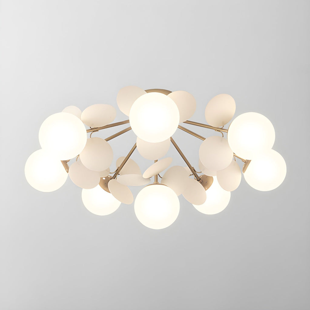Pastel macaron ceiling lamp lit softly in an interior