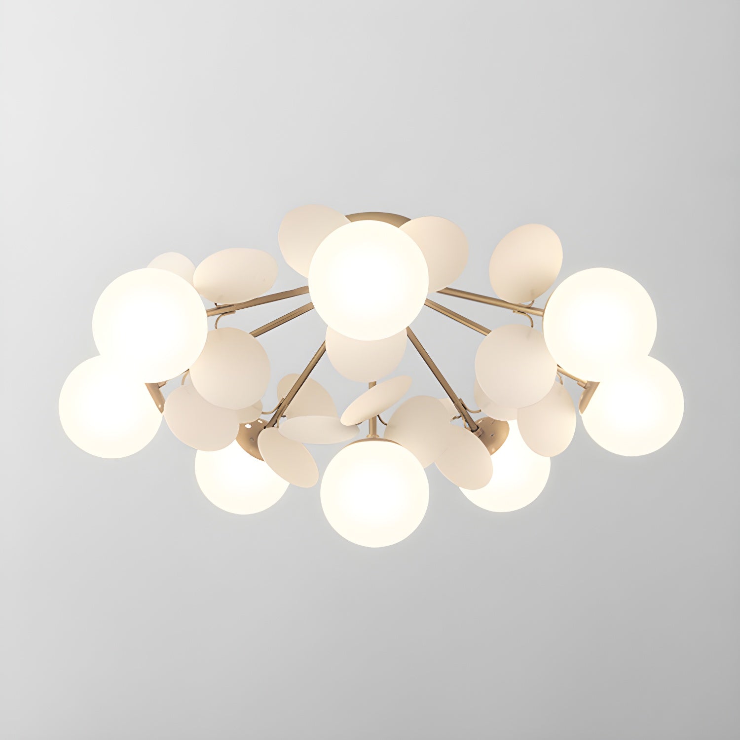 Pastel macaron ceiling lamp lit softly in an interior