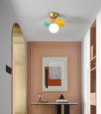 Pastel macaron ceiling lamp glowing gently overhead
