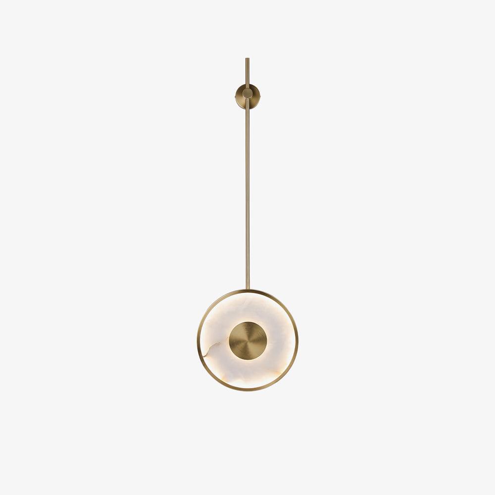 The same fixture on white, brass centre boss set into the round alabaster face.