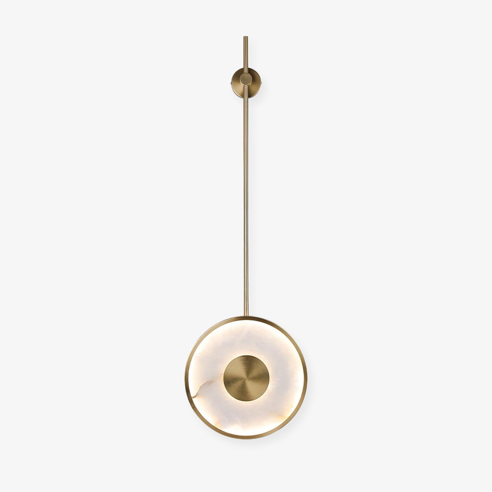 The longer-rod version on white, the disc hanging well below its wall mount.