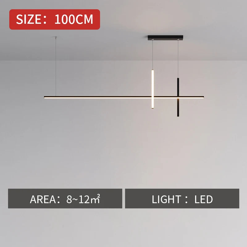 Black Minimalist LED Pendant Light, Dimmable Suspension Lamp For Dining Tables