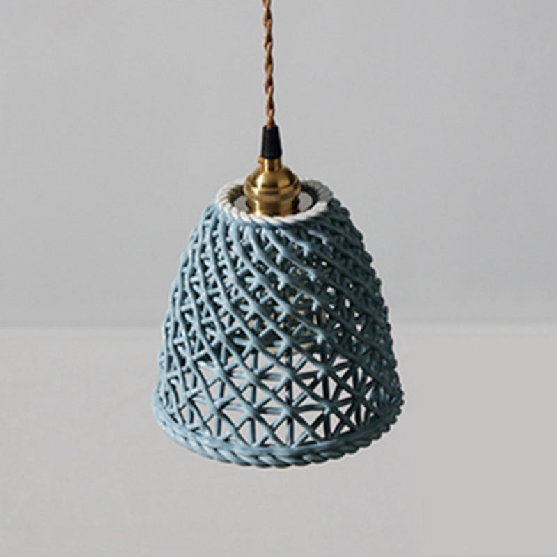 Ceramic Dome Pendant Light, Metal Frame, White or Blue, Kitchen Island Ready