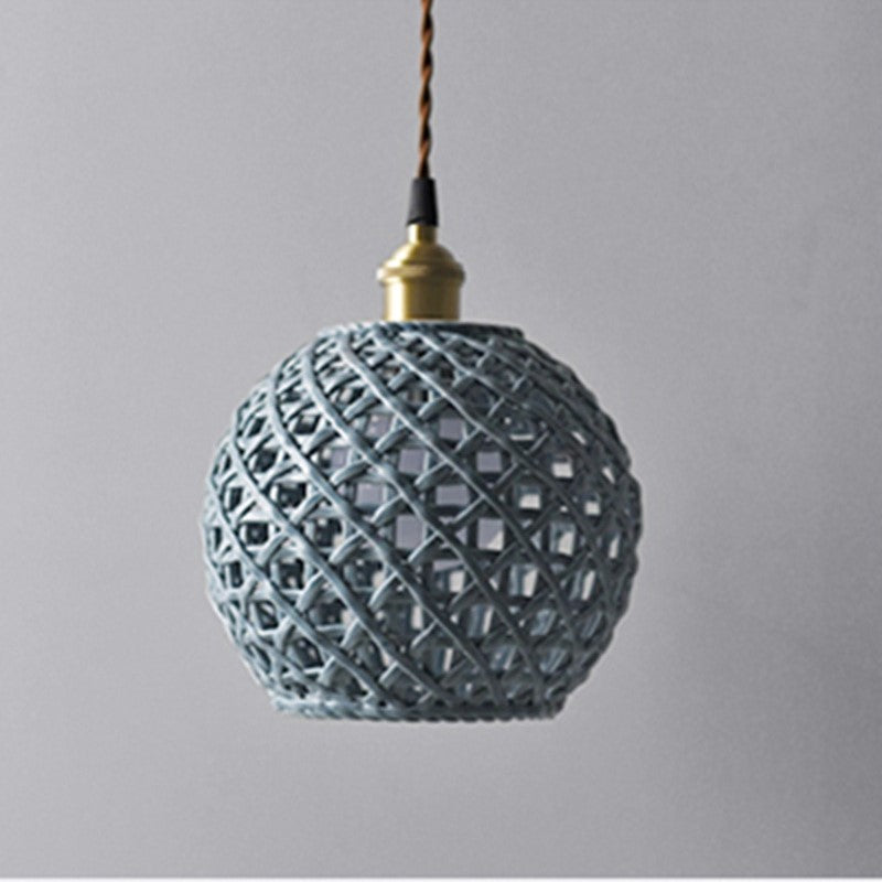 Ceramic Dome Pendant Light, Metal Frame, White or Blue, Kitchen Island Ready