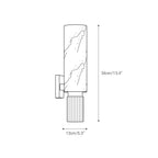 Black and white line drawing schematic of a wall-mounted cylindrical shower fixture with dimension annotations showing a height of 34cm (13.4") and a width of 13cm (5.