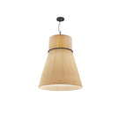 Suspended on a black cord, this Clérachic pendant's pleated fabric shade flares from a narrow crown to a wide rim, shown unlit on white.
