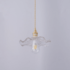 Brass Accent Pendant Light With Scalloped Glass Shade Fixture