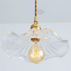 Brass Accent Pendant Light With Scalloped Glass Shade Fixture