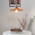 Brass Accent Pendant Light With Scalloped Glass Shade Fixture