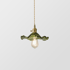 Brass Accent Pendant Light With Scalloped Glass Shade Fixture