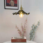 Brass Accent Pendant Light With Scalloped Glass Shade Fixture