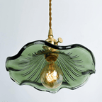 Brass Accent Pendant Light With Scalloped Glass Shade Fixture