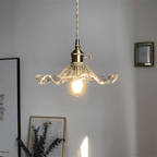 Brass Accent Pendant Light With Scalloped Glass Shade Fixture