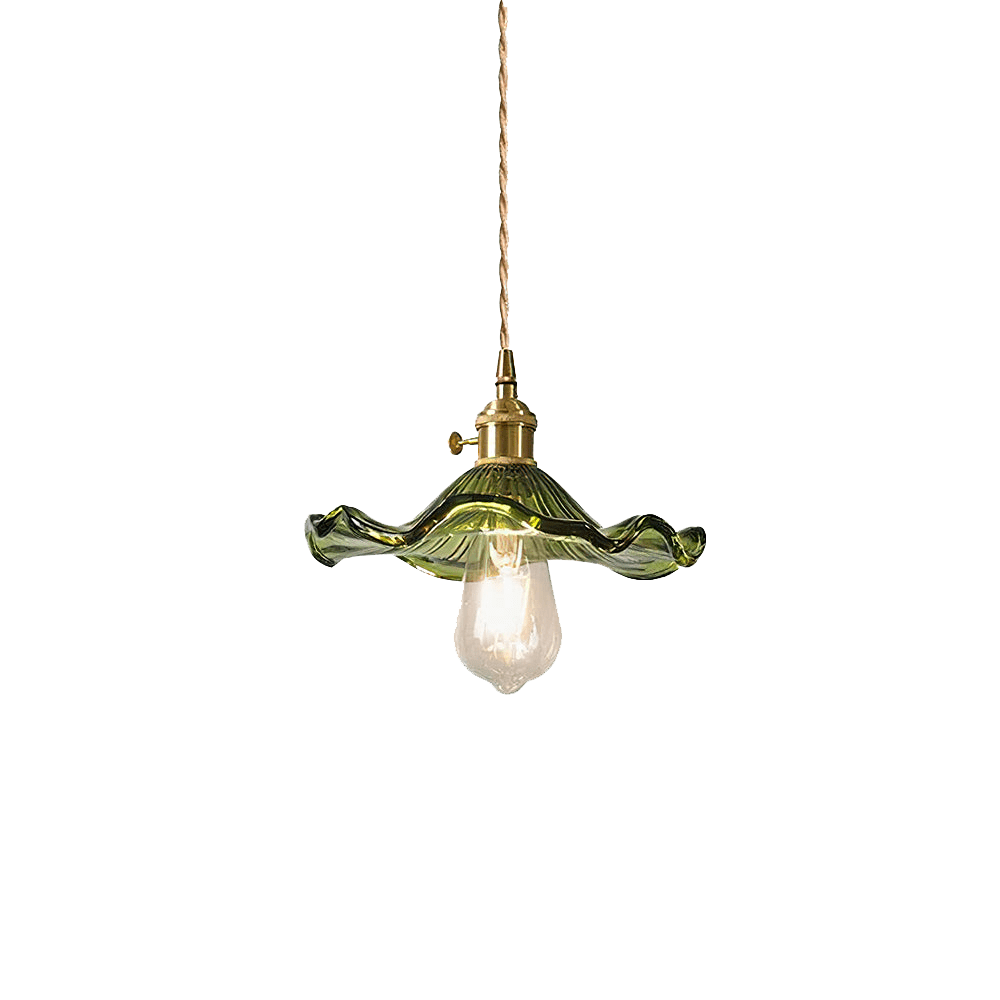 Brass Accent Pendant Light With Scalloped Glass Shade Fixture