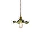 Brass Accent Pendant Light With Scalloped Glass Shade Fixture