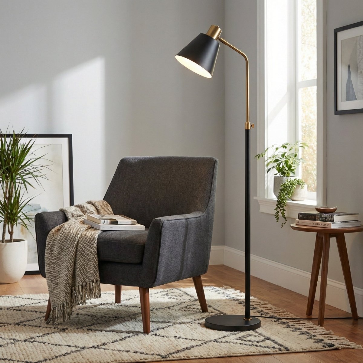 Nordic Floor Lamp, Wooden Base, 60-Inch Height, Simple Minimalist Design