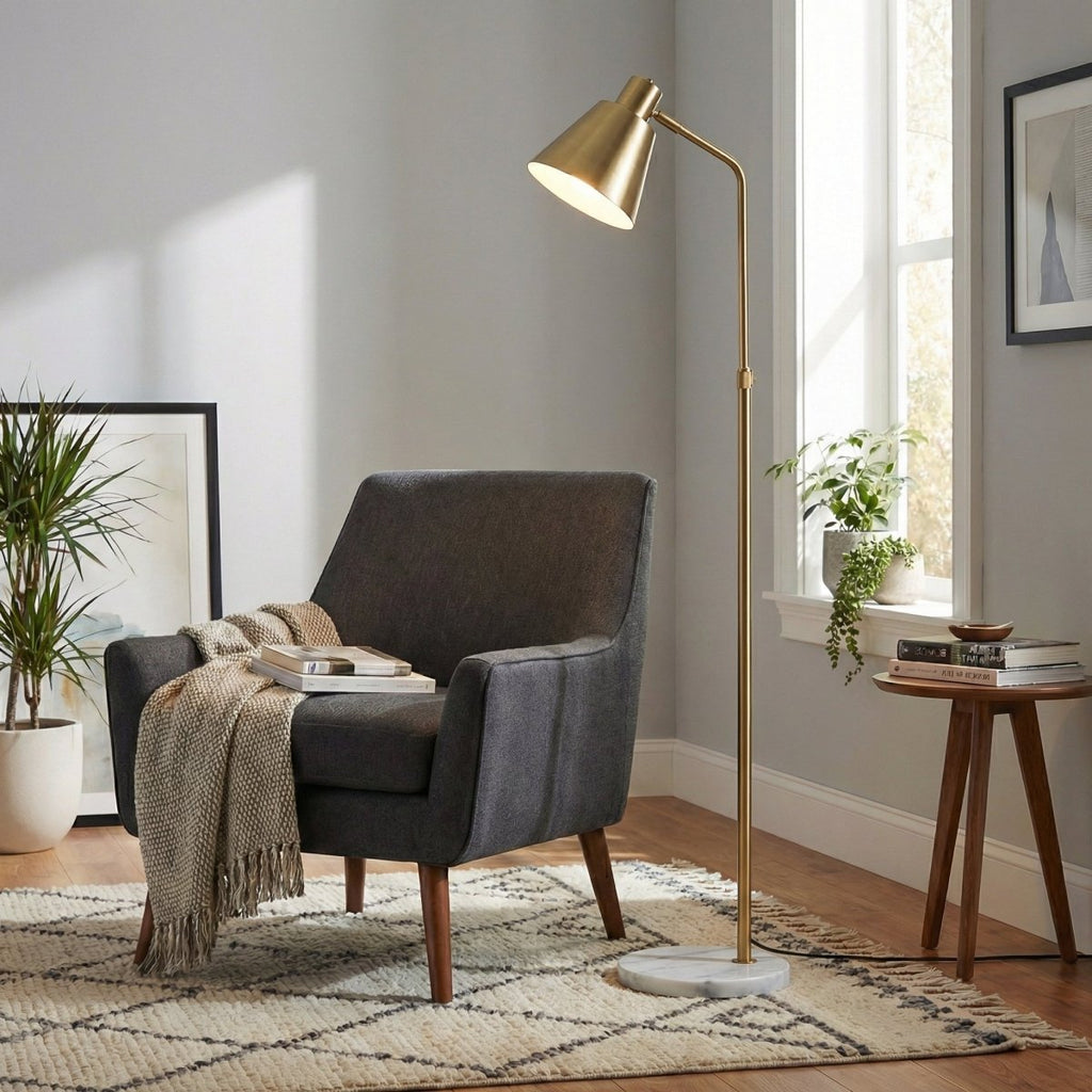 Nordic Floor Lamp, Wooden Base, 60-Inch Height, Simple Minimalist Design