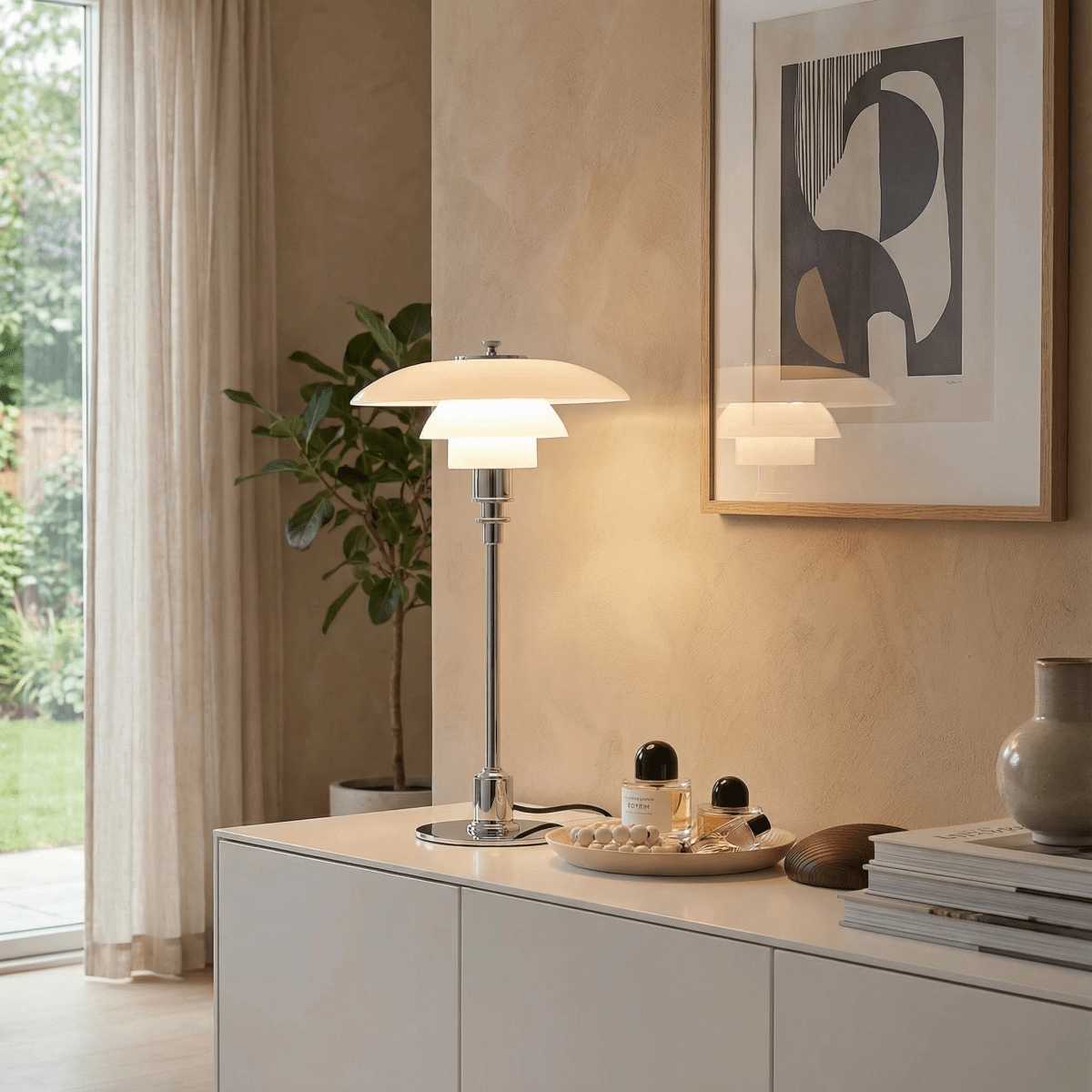 Elegant Nordic Glass Table Lamp With Halo Glow 15 Inch Tall
