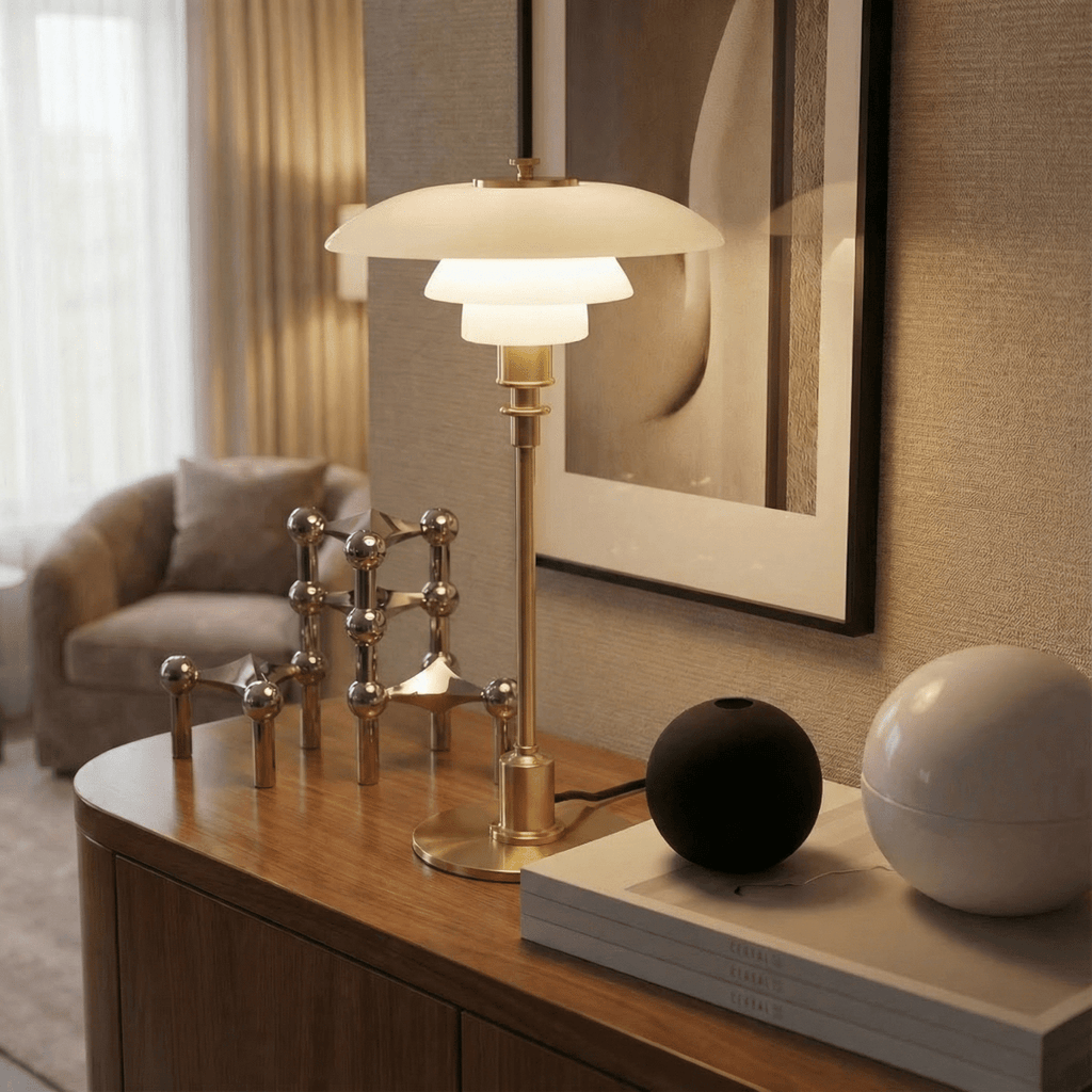 Elegant Nordic Glass Table Lamp With Halo Glow 15 Inch Tall