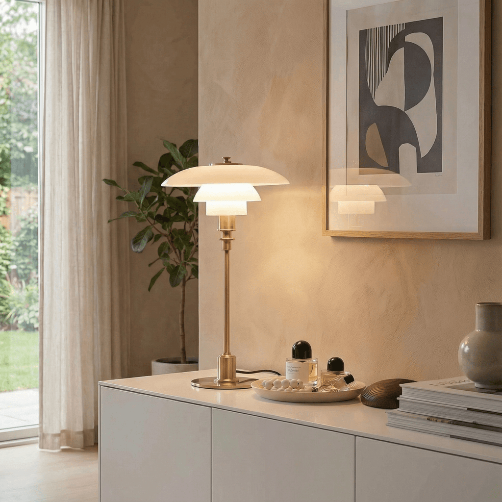 Elegant Nordic Glass Table Lamp With Halo Glow 15 Inch Tall