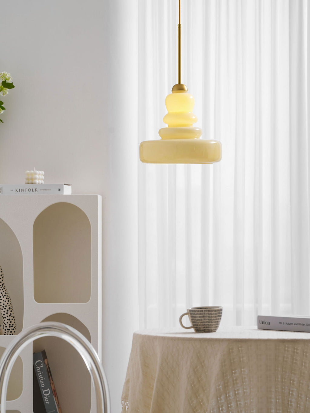 Schoolhouse pendant with glass shade and long globe filament